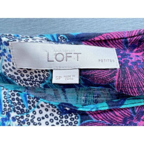 LOFT Petites Women's Dress Size Small Flowers 60% Linen Tropical Summer Pockets - Picture 7 of 15